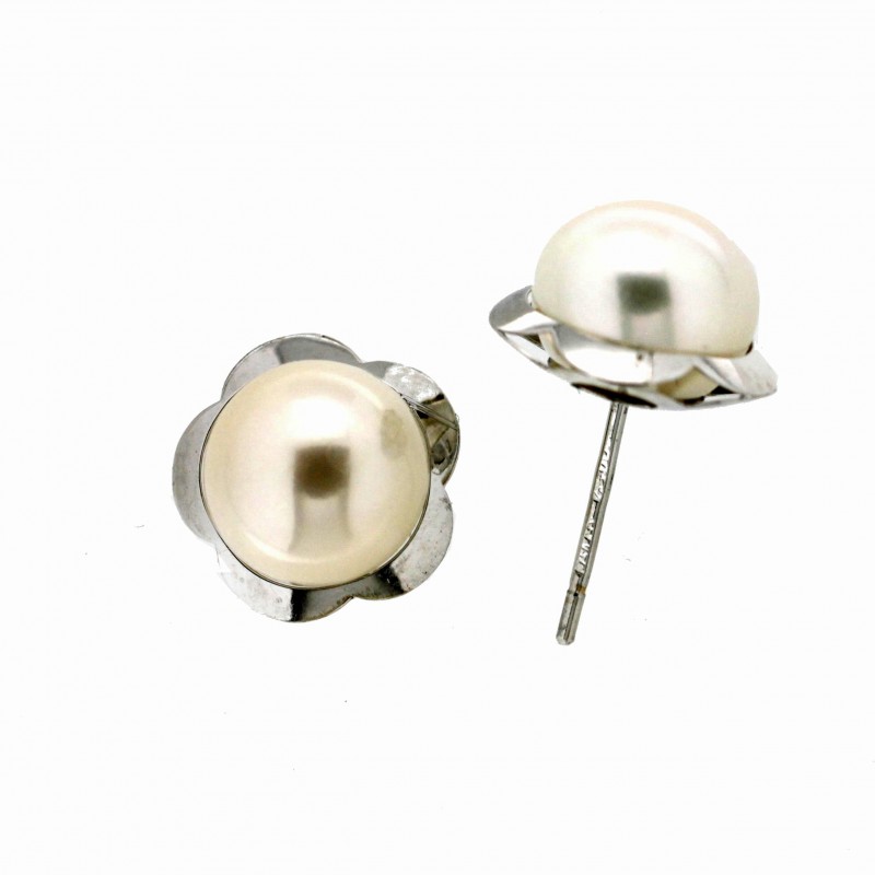 Pendientes perla oro blanco 18K [26-4659-1-P]