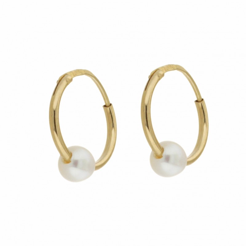 Pendientes aro perla oro 18k [26-6153-p]