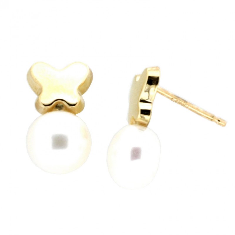 Pendientes mariposa perla comunion Oro 18k [26-9217P-P]
