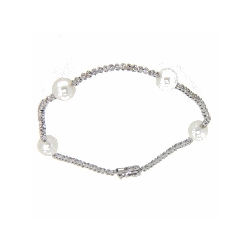 Pulsera oro blanco perlas circon oro 18k [2-70-189-a]