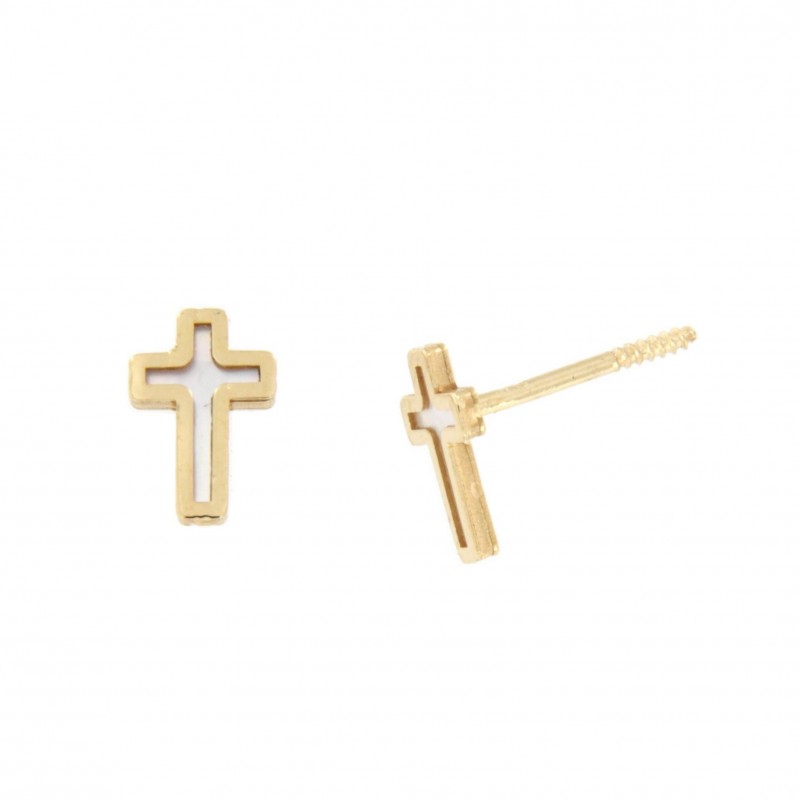 Pendientes cruz nacar oro amarillo 18K [27-11717-1-P]