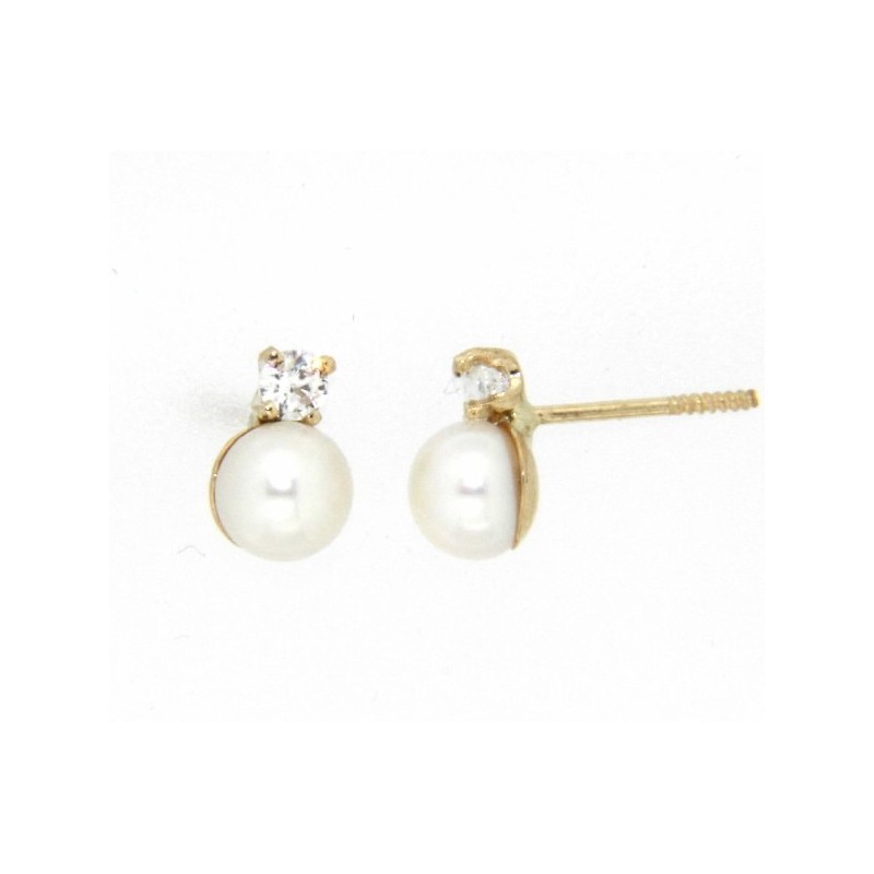 Pendientes perla circon oro amarillo 18K [27-1202-P]