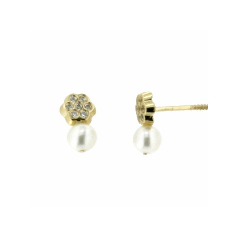 Pendientes perla oro amarillo 18K [27-7486P-P]