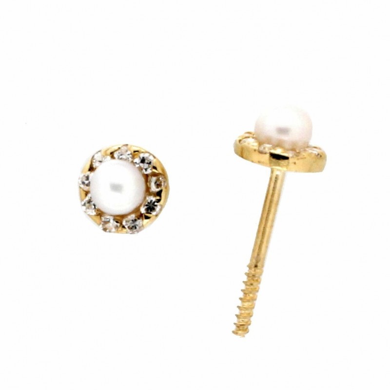 Pendientes perla oro amarillo 18K [27-8552-P]