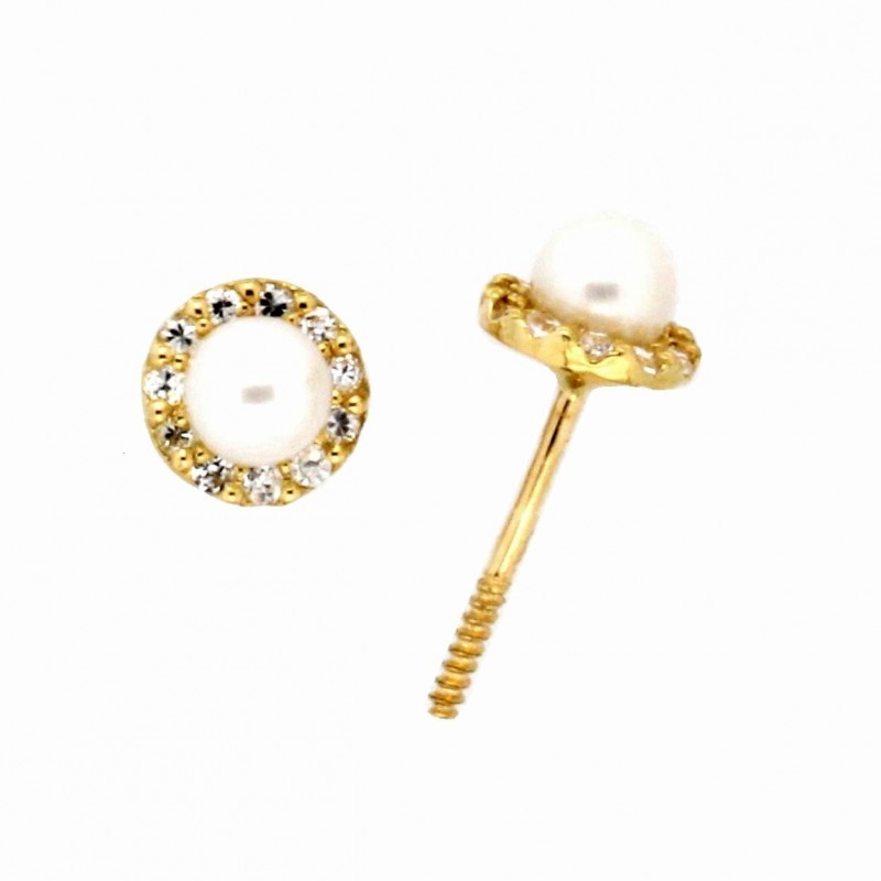 Pendientes perla oro amarillo 18K [27-8553-P]