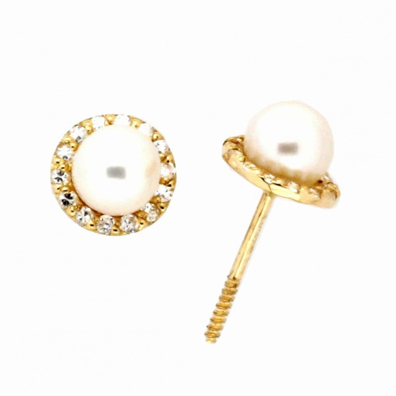 Pendientes perla oro amarillo 18K [27-8554-P]