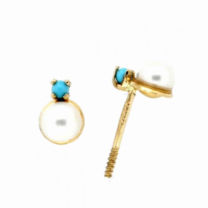 Pendientes perla y turquesa oro amarillo 18K [27-8709-3-P]