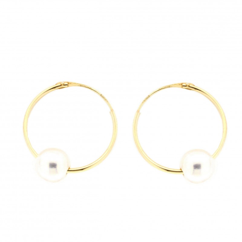 Pendientes aro perla oro 18k [30-127368-p]