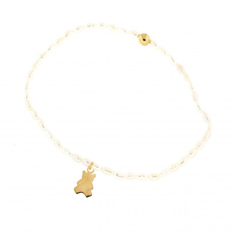 Pulsera perla arroz oso oro amarillo oro 18k [30-25146]