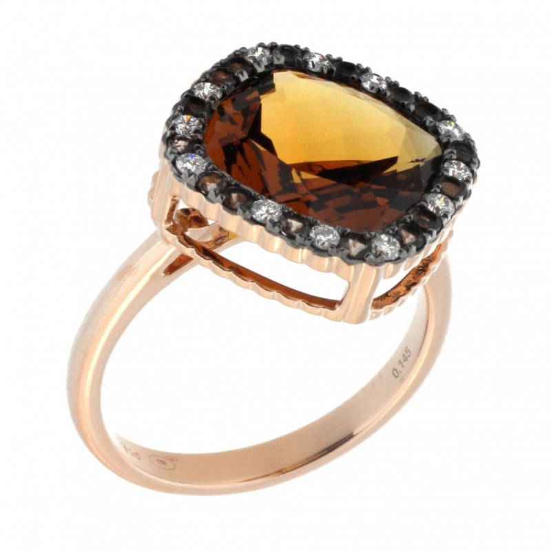 Sortija diamantes cuarzo fume