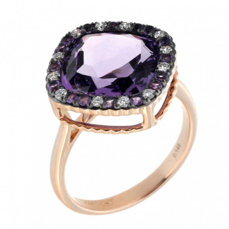 Sortija diamantes amatista