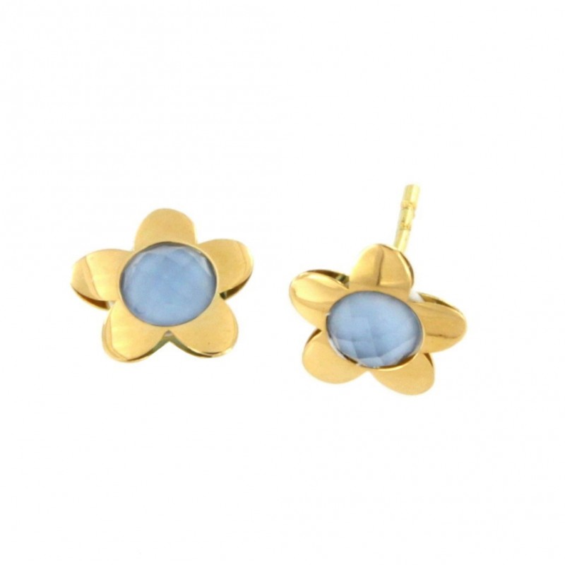 Pendientes flor piedra color azul oro amarillo 18K [26-11054-A-P]