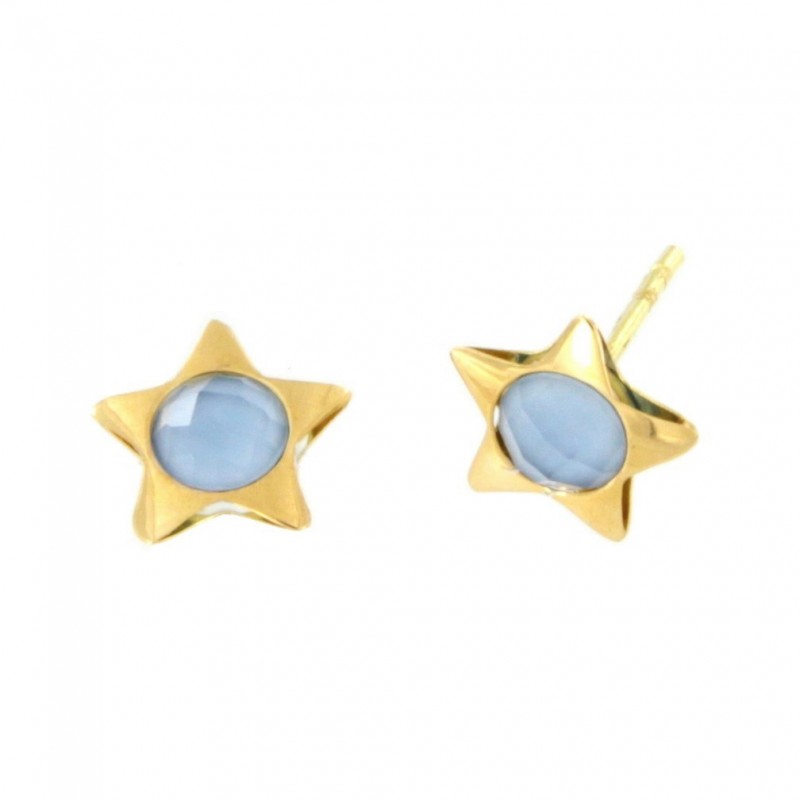 Pendientes estrella piedra color azul oro amarillo 18K [26-11057-A-P]