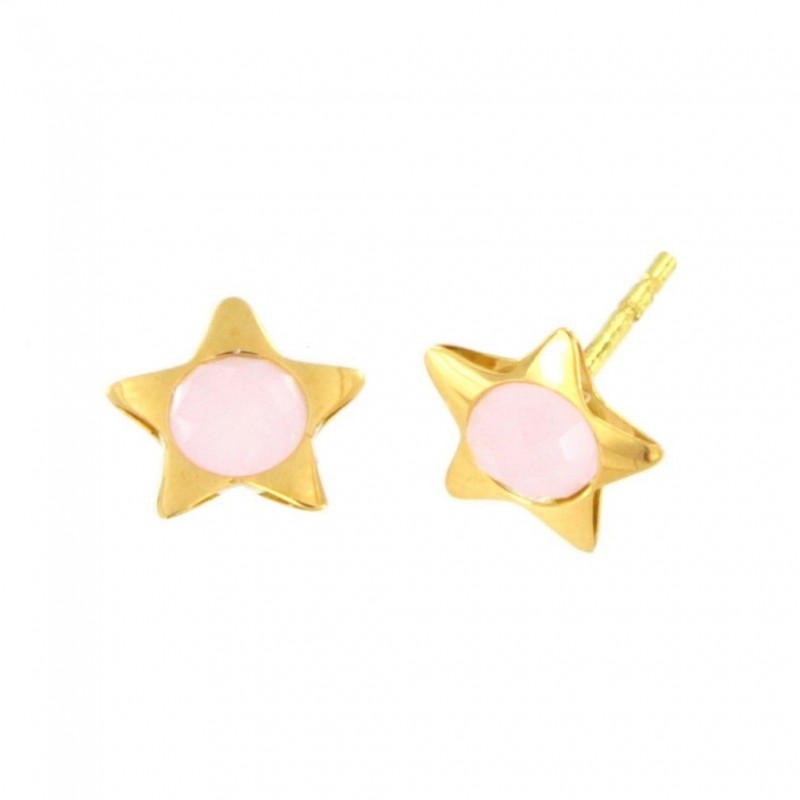 Pendientes estrella piedra color rosa oro amarillo 18K [26-11057-R-P]