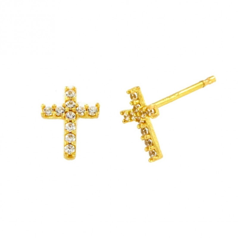 Pendientes cruz circonita oro amarillo 18K [27-11733-2-P]