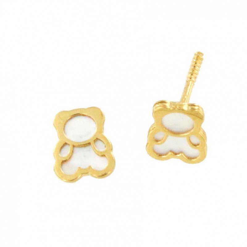 Pendientes osito nacar oro amarillo 18K [27-11803-1-P]