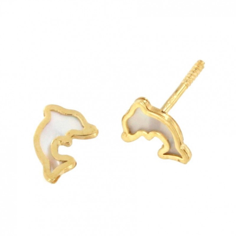 Pendientes delfin nacar oro amarillo