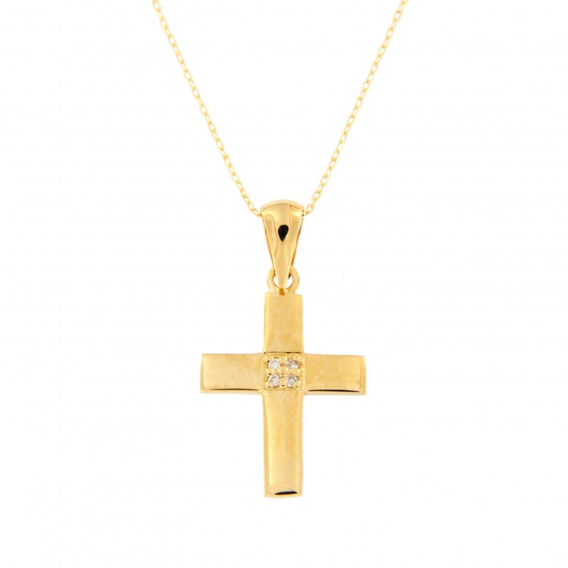 Cruz diamantes con cadena oro de 18k [30-7571]