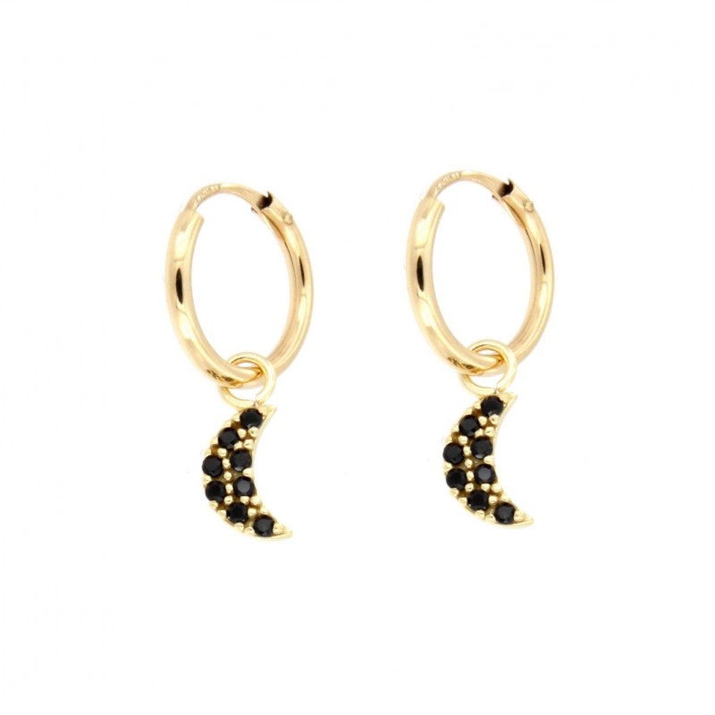 Pendientes aro luna circonita negra oro 18k [27-11570-9n-p]