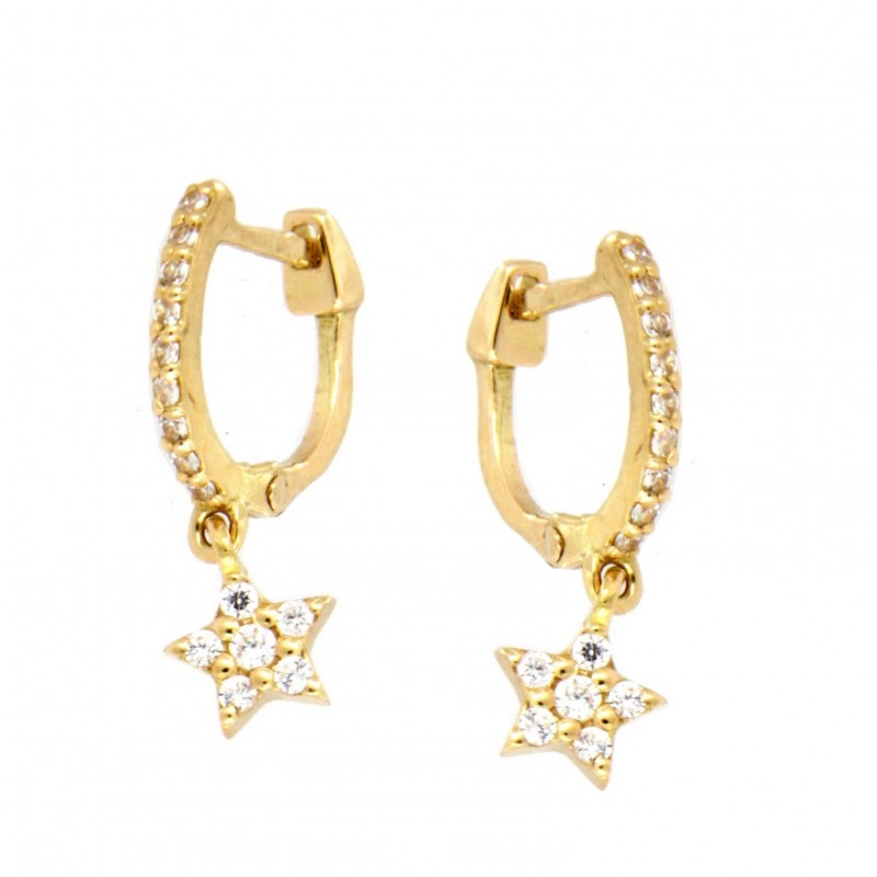 Pendientes aro estrella circonitas oro 18k [17-3603-es-p]