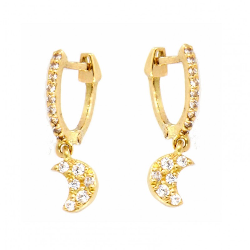 Pendientes aro luna circonitas oro 18k [17-3603-ln-p]