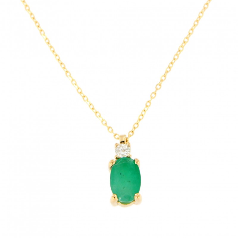 Colgante diamantes esmeralda con cadena oro amarillo 18k [60-1814-e ]