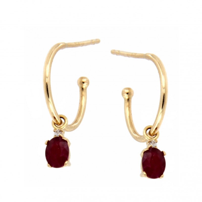 Pendientes aro diamantes rubi oro 18k [88-3666-r-p]