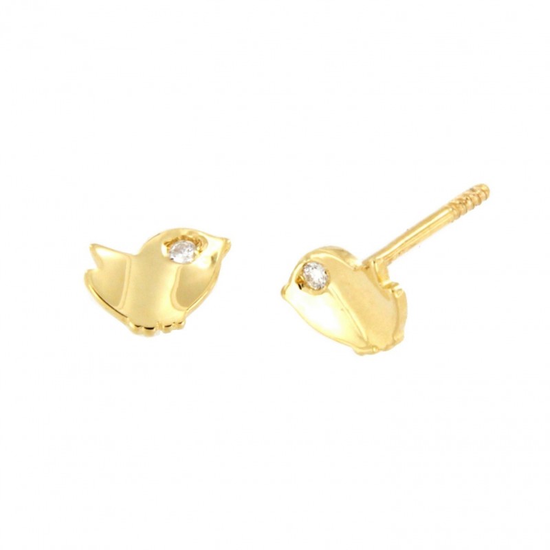 Pendientes diamantes pajarito oro amarillo