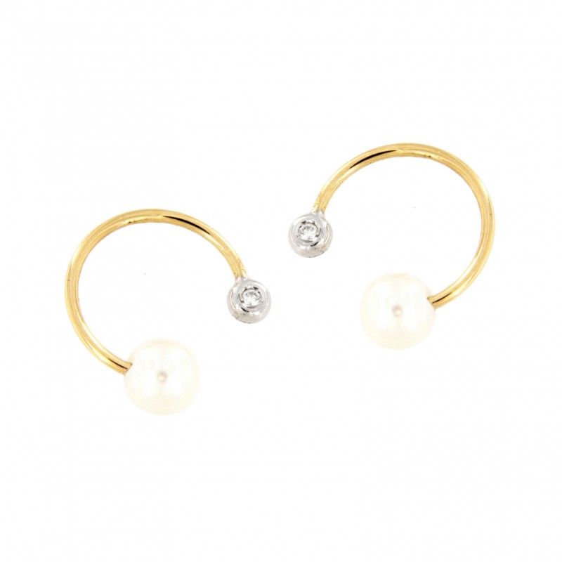 Pendientes diamantes perla oro bicolor Oro 18K [67-4381-P]