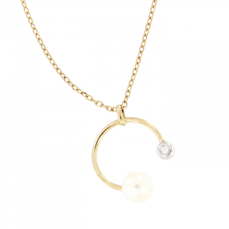 Colgante diamantes perla con cadena oro amarillo 18k [67-4384 ]