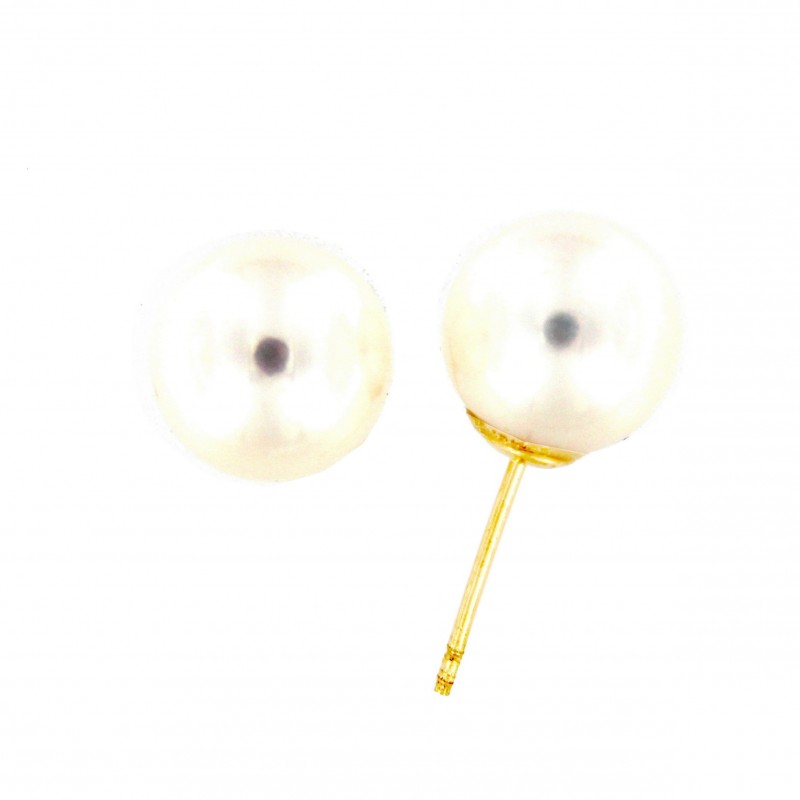 Pendientes perla esferica 9,5 - 10 mm oro amarillo 18K [70-11718-P]