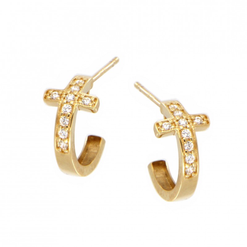 Pendientes aro cruz oro 18k [26-11543-p]