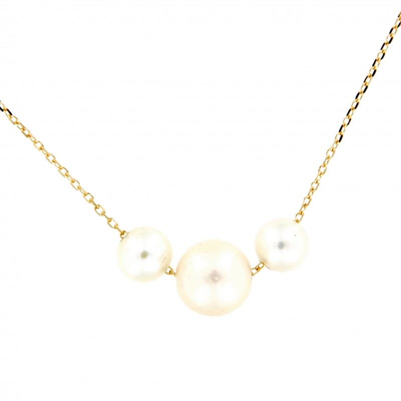 Gargantilla con 3 perlitas, oro 18k [35-2004-42p46]