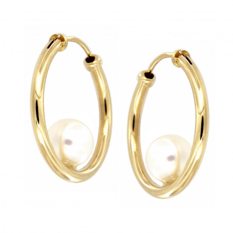 Pendientes aro con perla oro 18k [70-11728-p]
