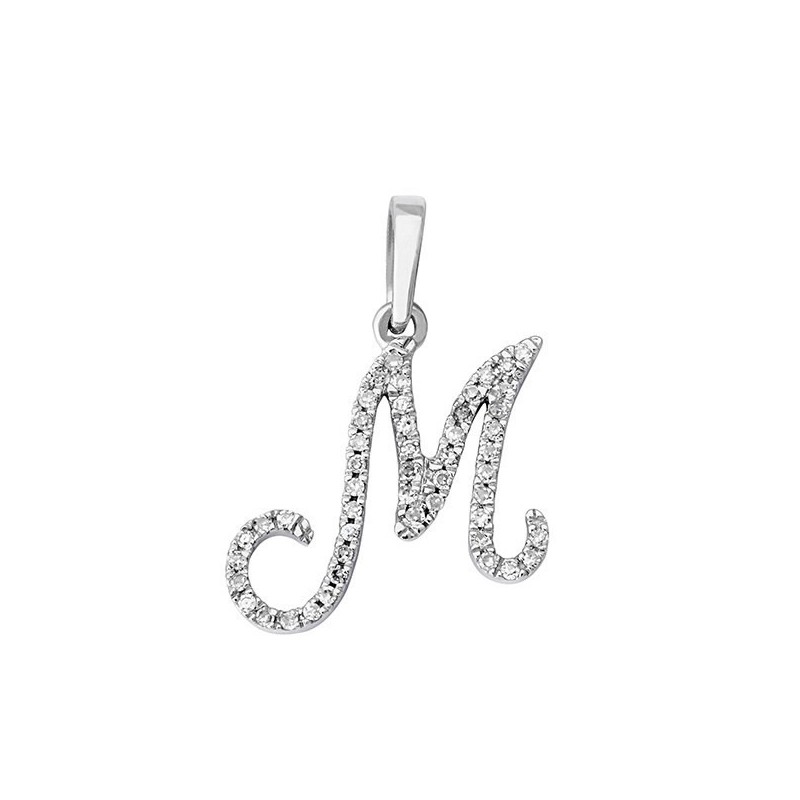 Colgante diamantes letra m oro blanco