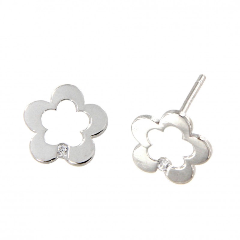 PENDIENTES FLOR CIRCONITA ORO BLANCO