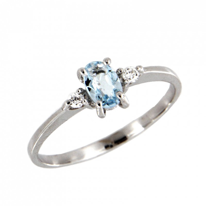 SORTIJA DIAMANTES AGUAMARINA ORO BLANCO