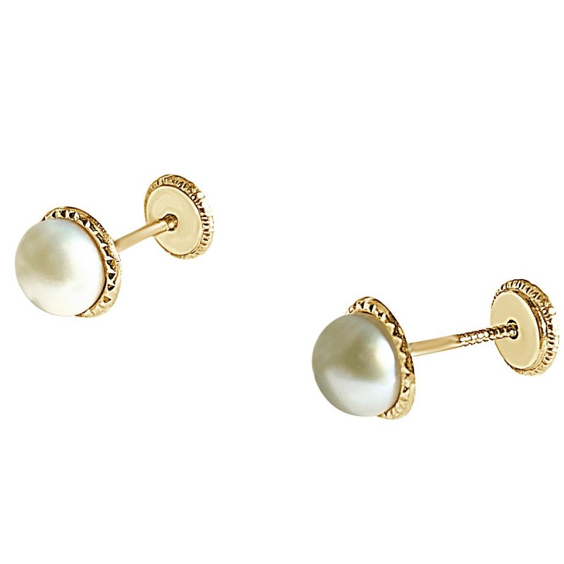 Pendientes Oro Niña 18 Quilates con Perla natural 4 mm