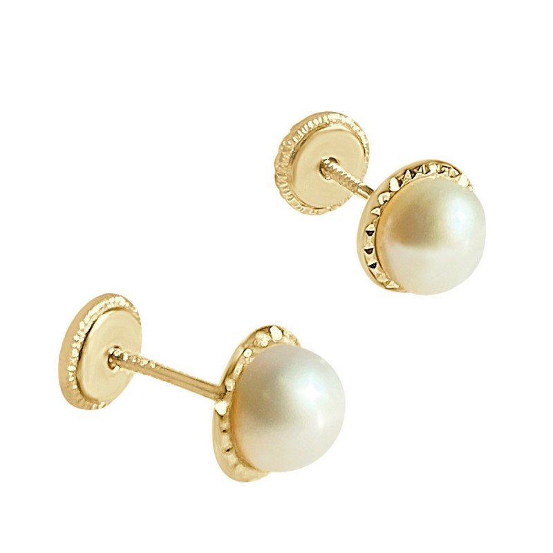 Pendientes Oro Niña 18 Quilates con Perla natural 4 mm