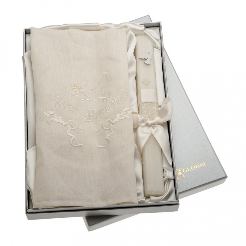 SET BAUTISMO VELA + PAÑO ESPAÑOL