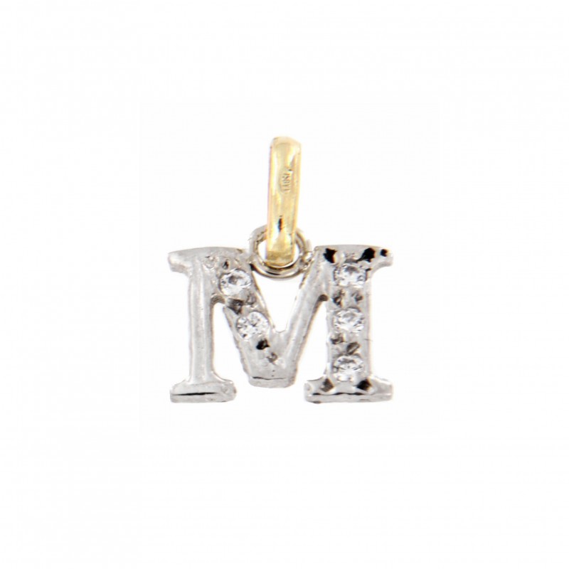 COLGANTE LETRA M CIRCONITAS ORO BLANCO