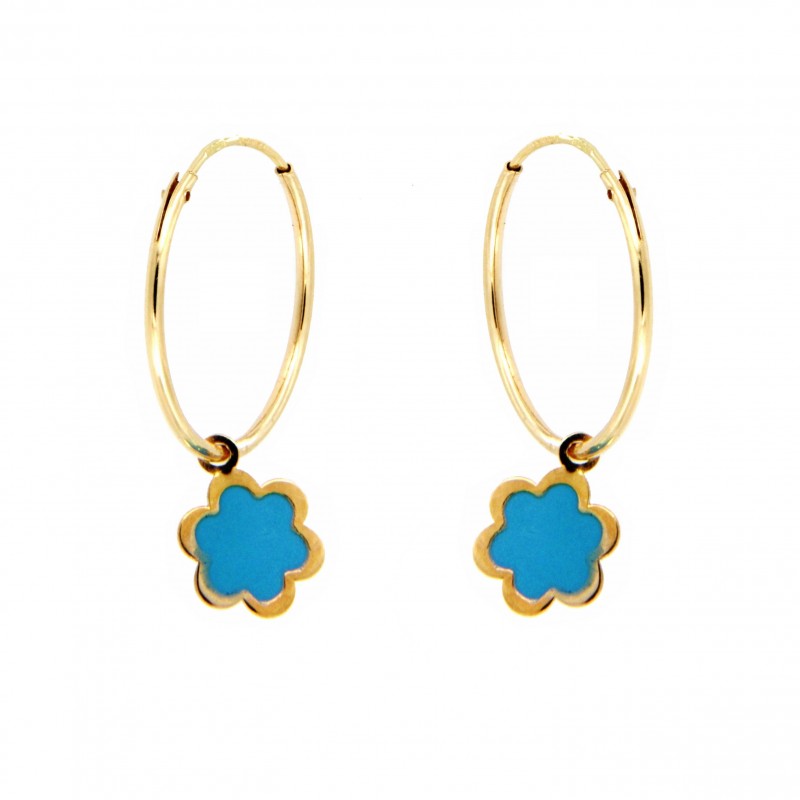PENDIENTES ARO FLOR ESMALTE AZUL