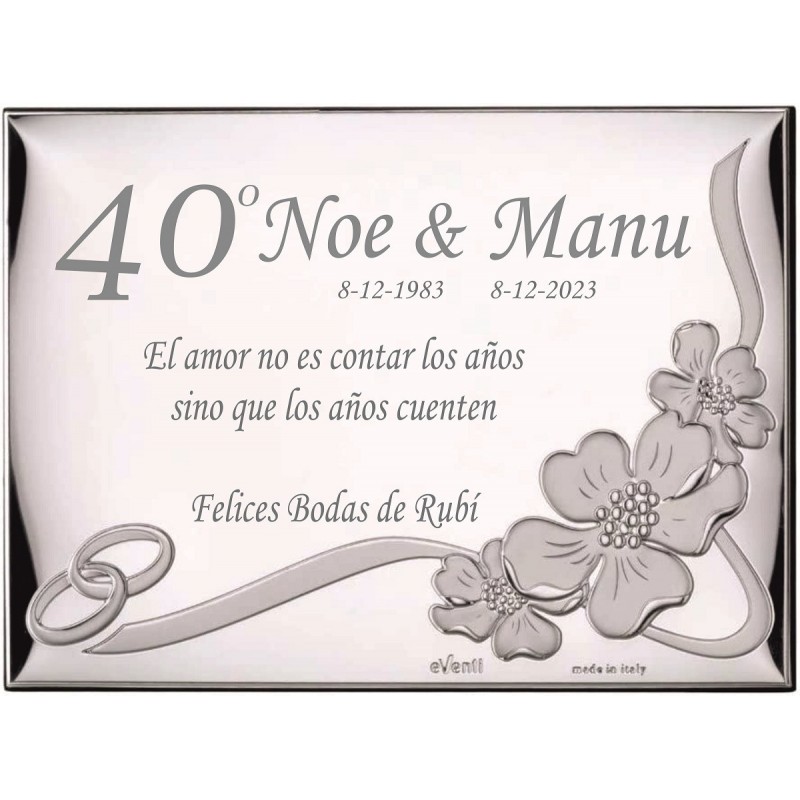 Placa Placa 40 Aniversario Bodas de Rubí Personalizada 13x18
