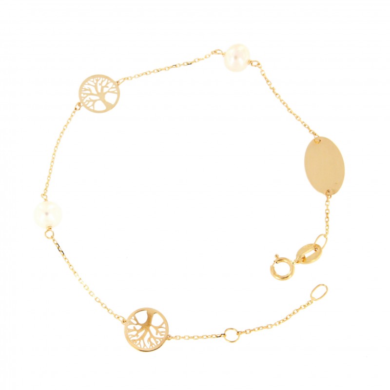 PULSERA CHAPA ARBOL Y PERLAS