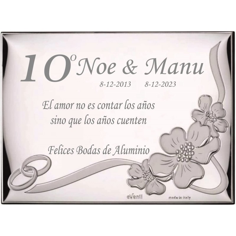 Placa 10 Aniversario Bodas de Aluminio Personalizada 13x18