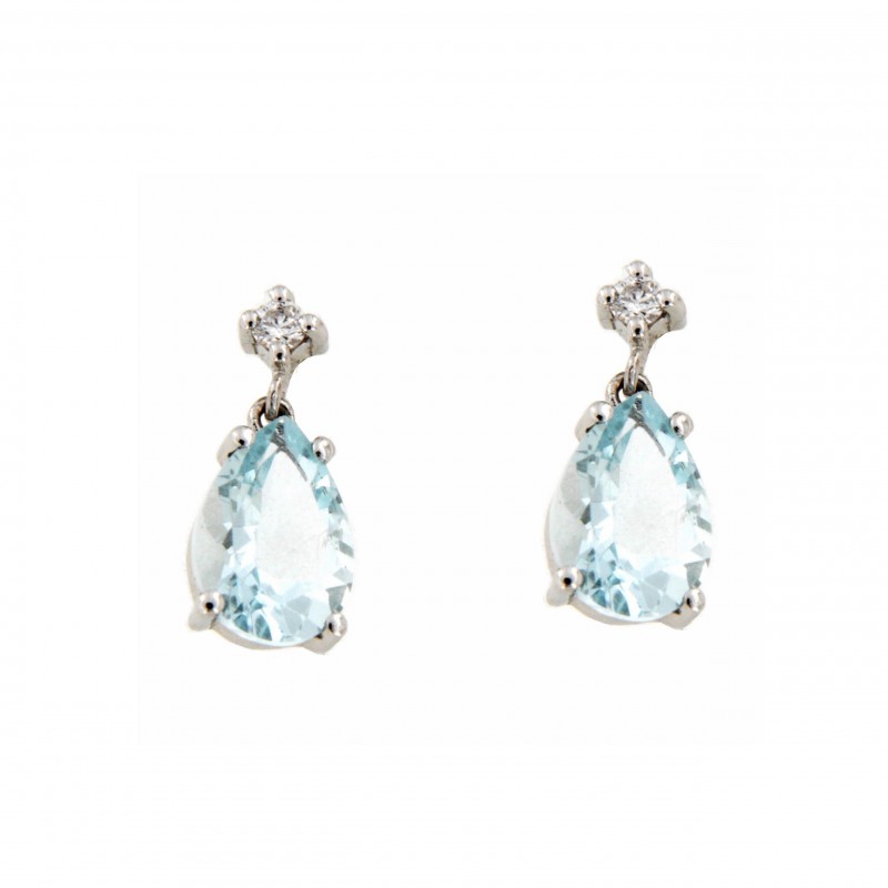 PENDIENTES DIAMANTES AGUAMARINA ORO BLAN