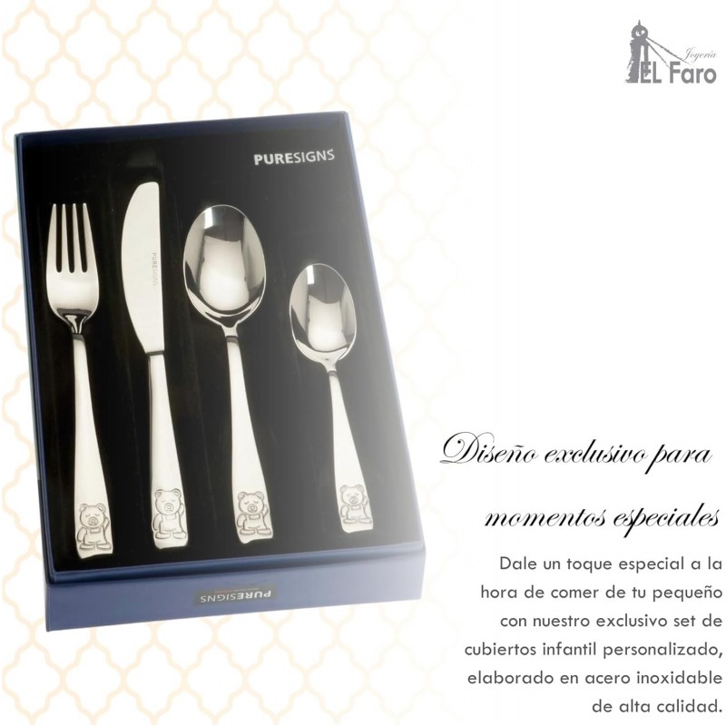 Set cubiertos personalizados para bebe oso grabado