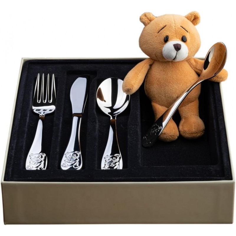 Cubiertos personalizados en estuche para bebe con peluche