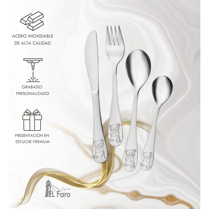 Cubiertos personalizados en estuche para bebe con peluche