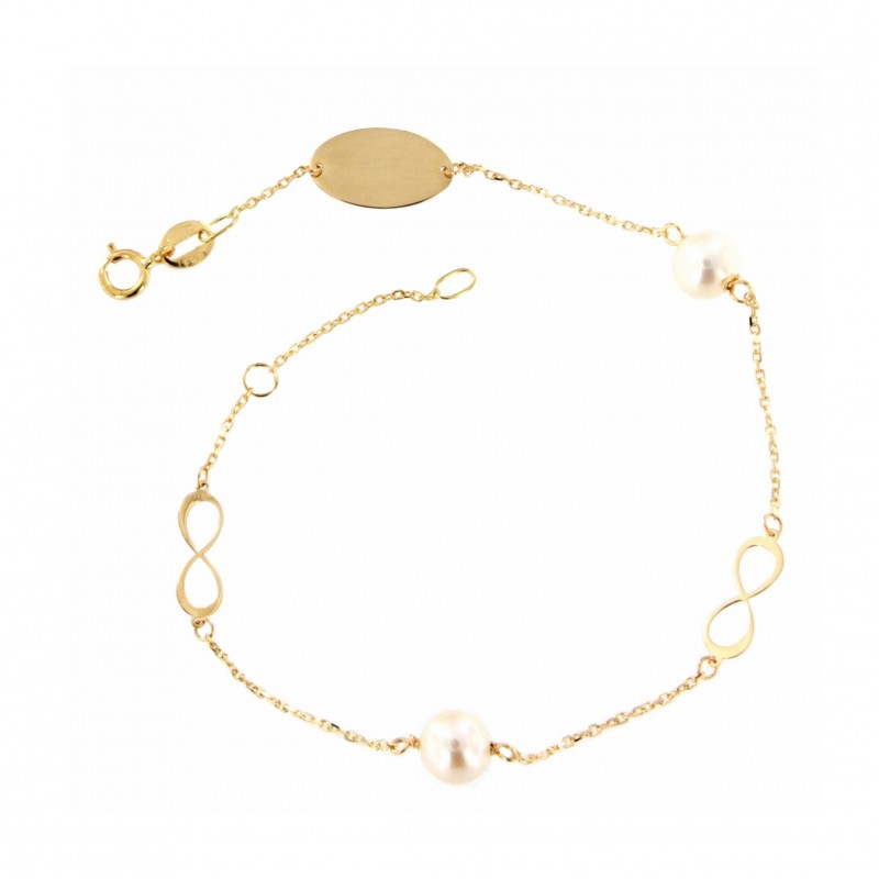 PULSERA CHAPA INFINITO Y PERLAS